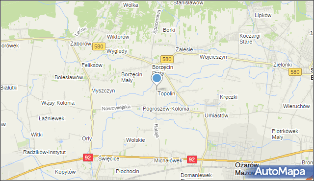 mapa Topolin, Topolin gmina Stare Babice na mapie Targeo